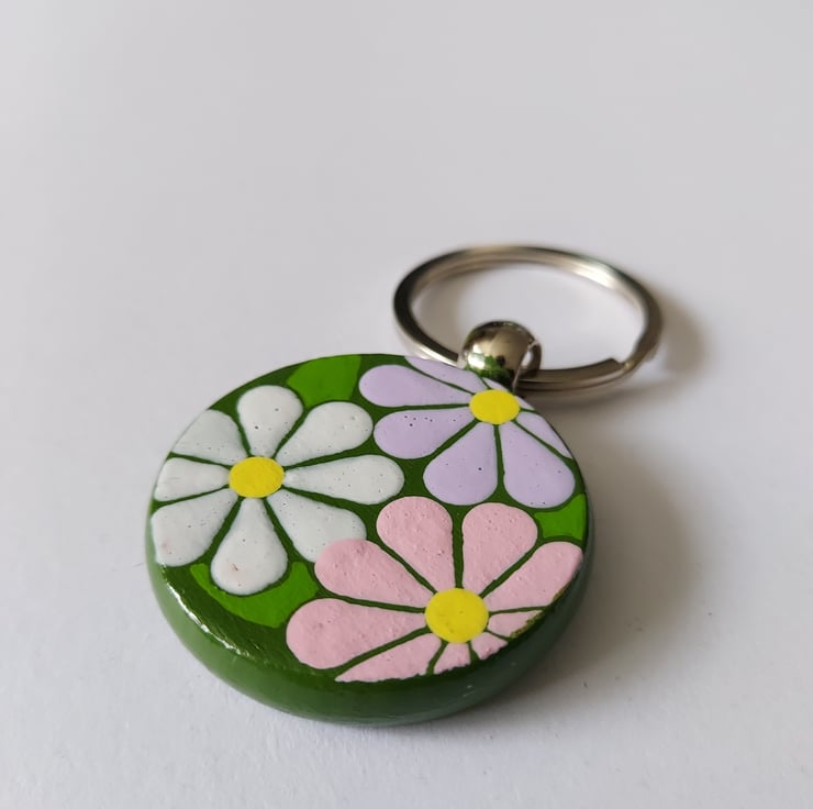 Wood Keyring With Hand Painted Floral Design - Folksy