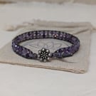 Leather bracelet with faceted amethyst beads, February birthstone