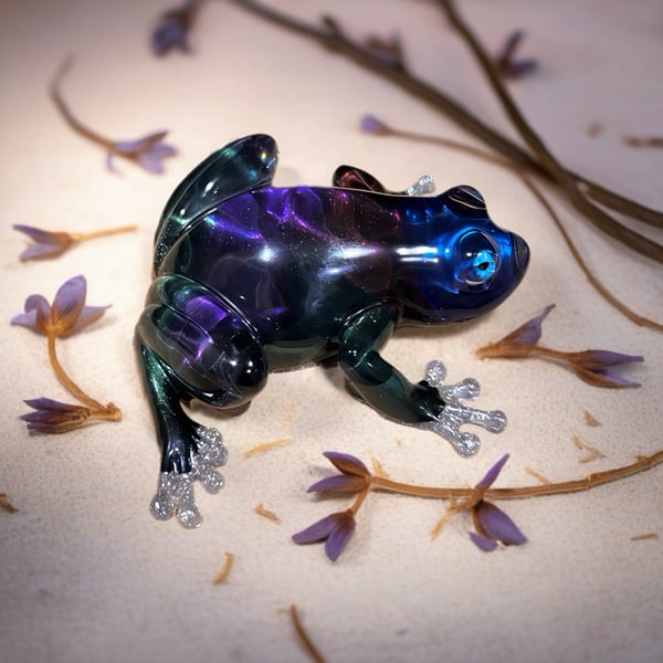 Handmade Galaxy Resin Frog Ornament – Cosmic Frog Figurine 