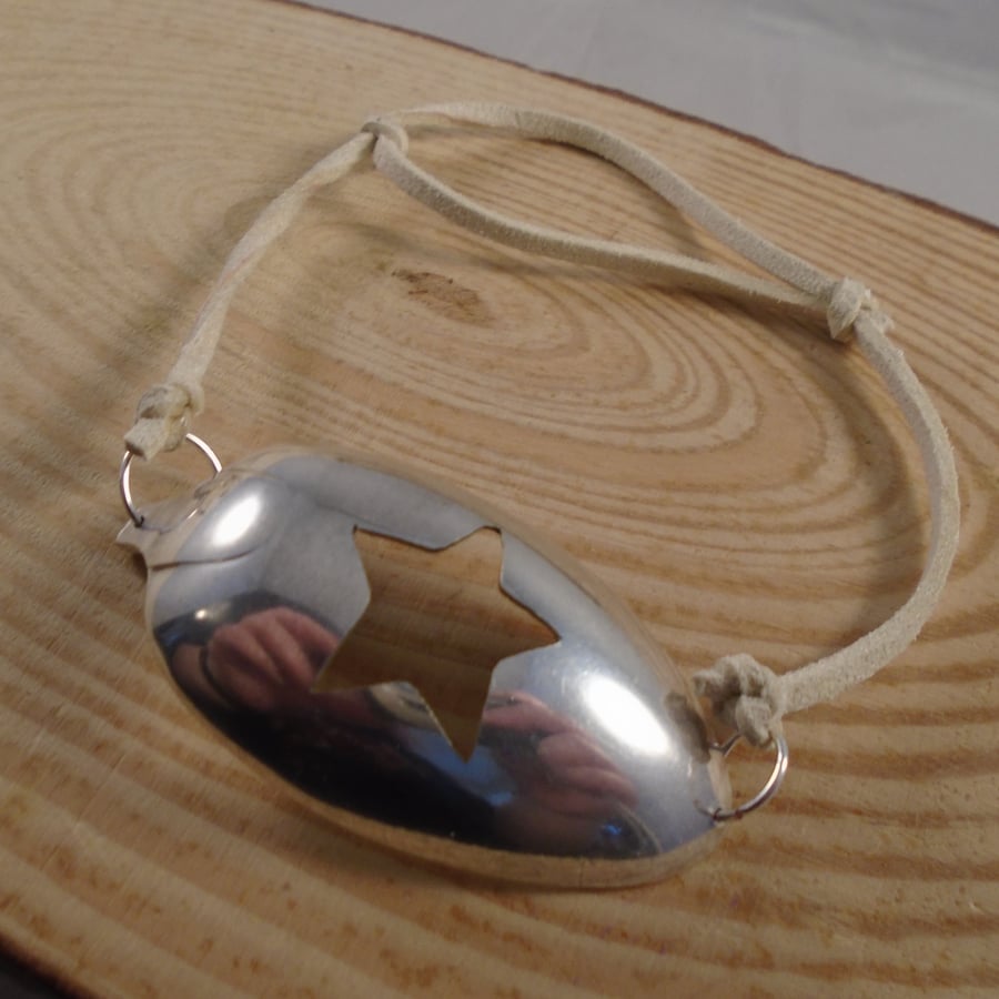 Upcycled Silver Plated Pierced Star Spoon Bracelet SPBA102107