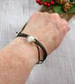 Wrap Bracelet with Sterling Silver Stardust and Gold Filled Beads on Waxed Cord - Image 3