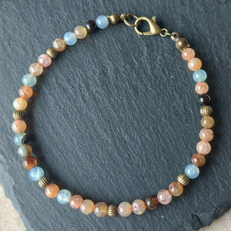 Mixed Colour Agate 4mm Rounds Bracelet