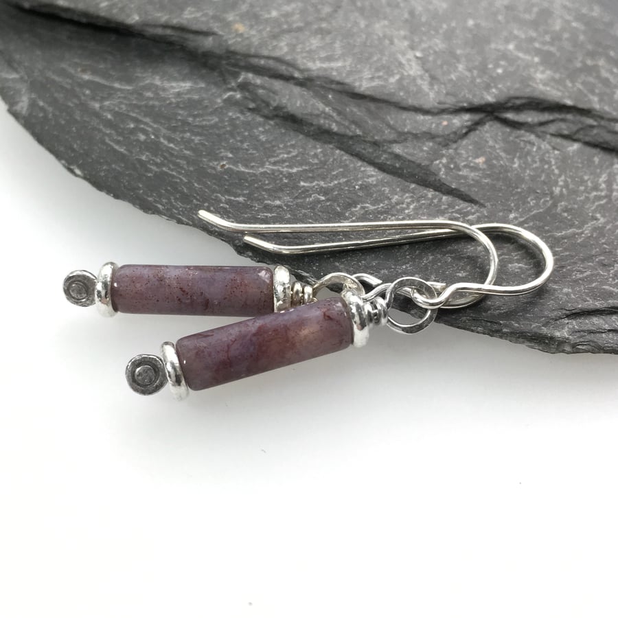 Scrolls silver and heather Indian agate earrings