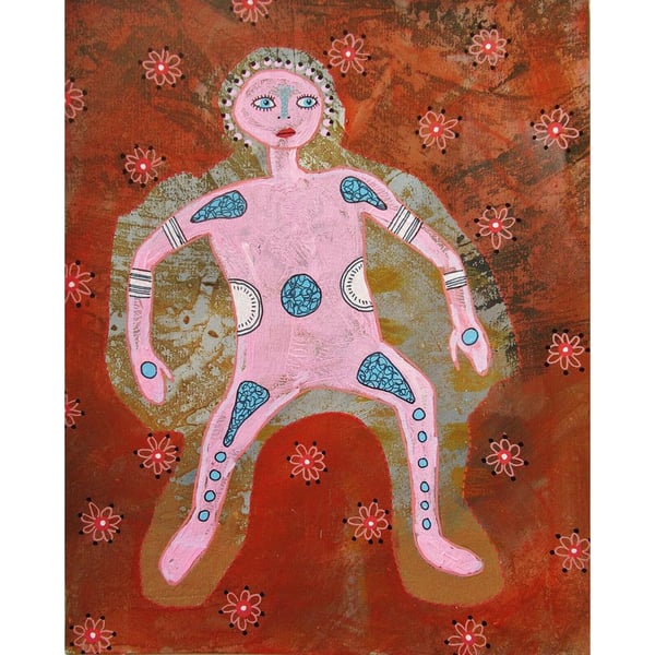 Outsider Folk Art Figurative Painting Drawing Primitive Figure Illustration