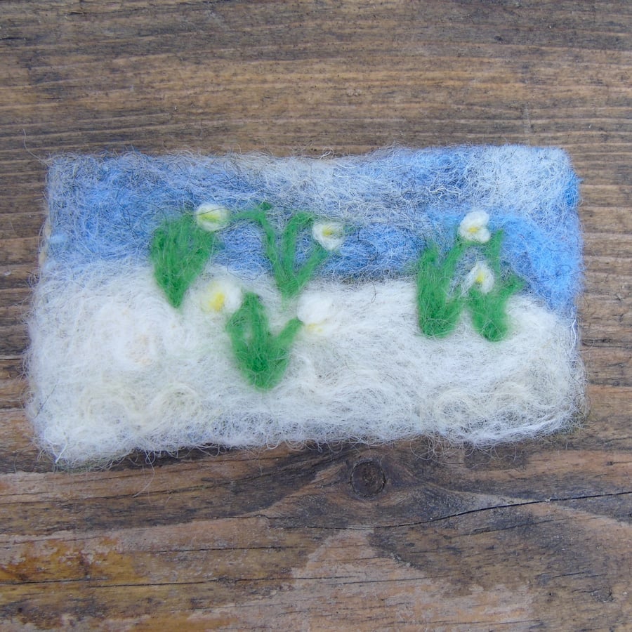 Needle felt brooch Snowdrops in the snow -  ladies jewellery wool badge wool art