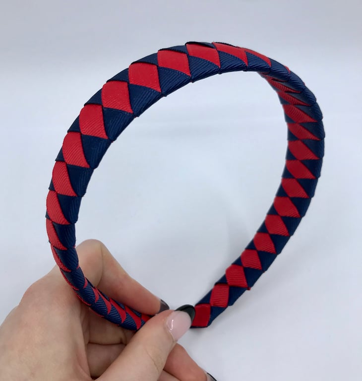 Navy and Red Diamond Pleated Hairband