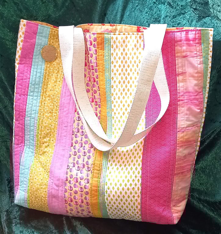 Summer Stripes Patchwork Quilted Tote Bag