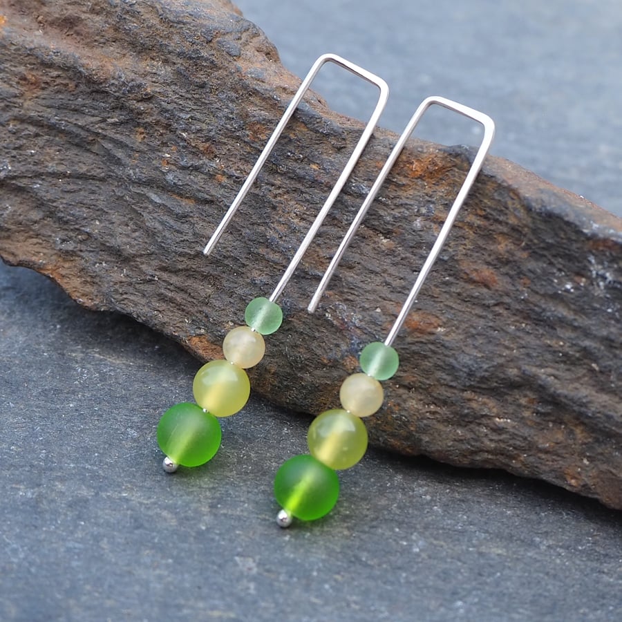 Silver, Jade and Glass Bead Drop Earrings