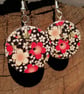 Large flower button dangle earrings