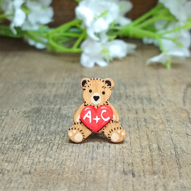 I Love You Gift, Handmade Tiny Teddy Bear With Love Heart Pin, Teddy Bear Gift