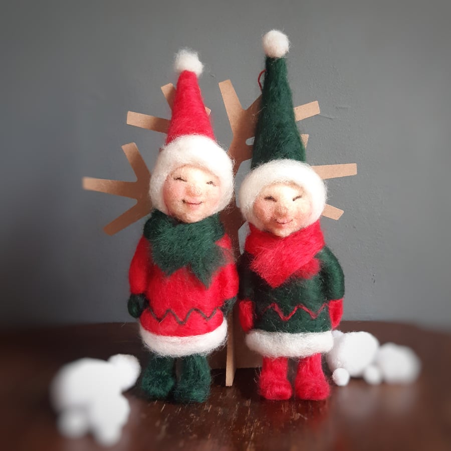 Needle felted elf, Christmas elf baby, Xmas tree ornament, Hygge doll