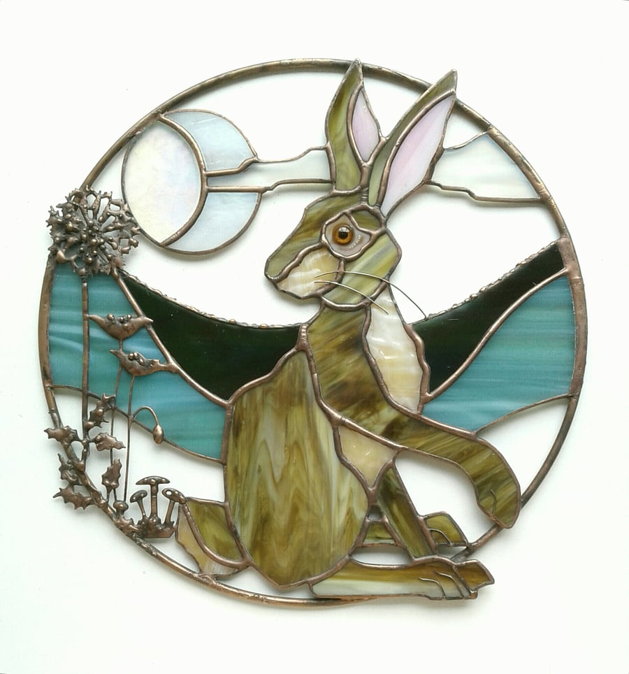 Stained Glass Spring Hare Ring - handmade in Hampshire