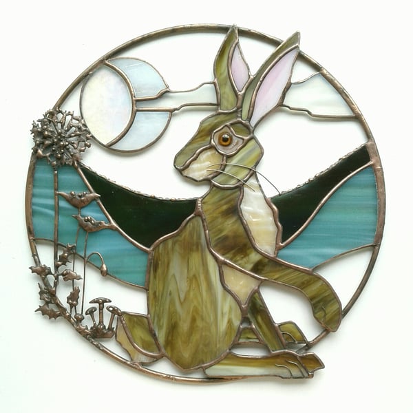 Stained Glass Spring Hare Ring - handmade in Hampshire