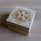 Handmade Wooden Box. Engraved Floral Jewelry Box