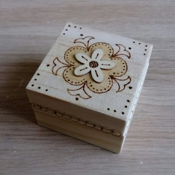 Handmade Wooden Box. Engraved Floral Jewelry Box