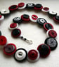 Red, Black and White Button Necklace