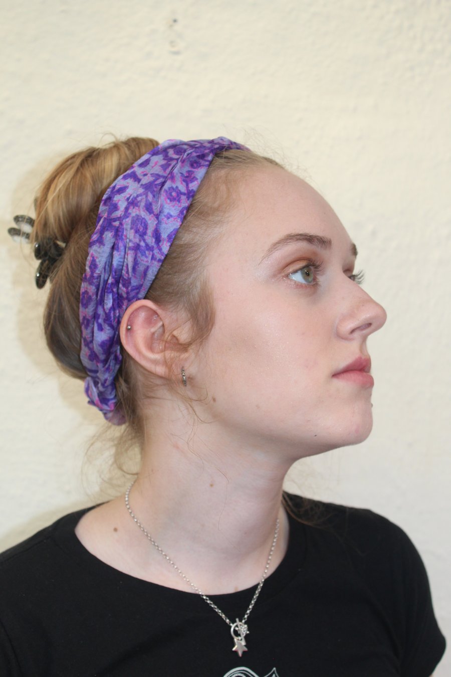 Handmade boho purple silk headband, hair accessory,upcycled zero waste, Eco gift