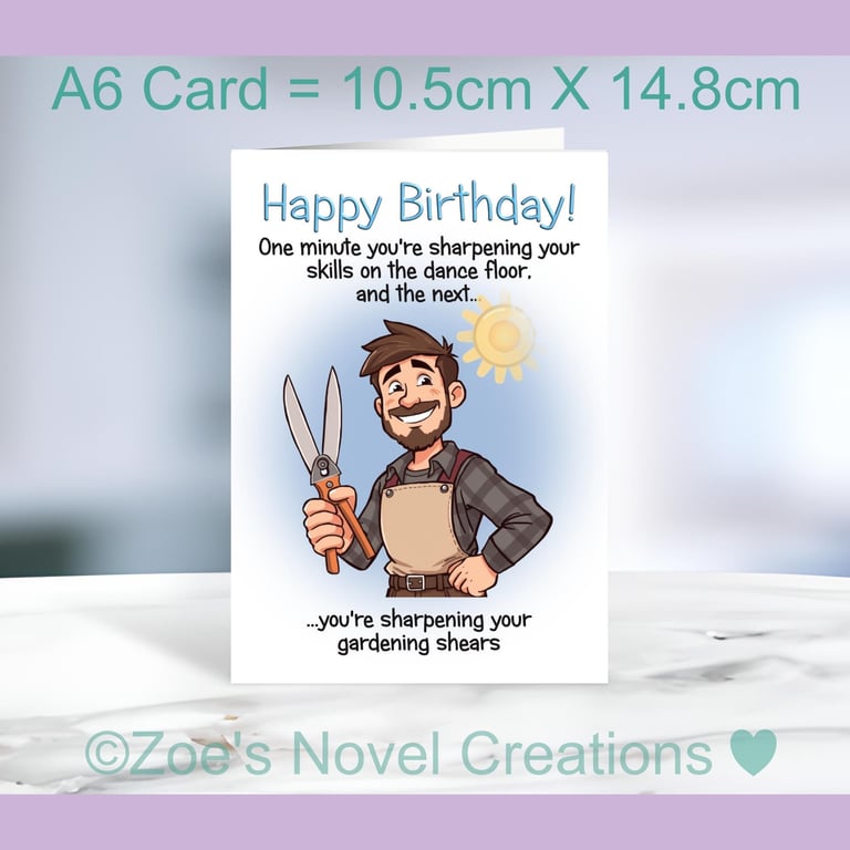 Gardening Shears Birthday Card A6 size 10.5cm X 14.8cm 