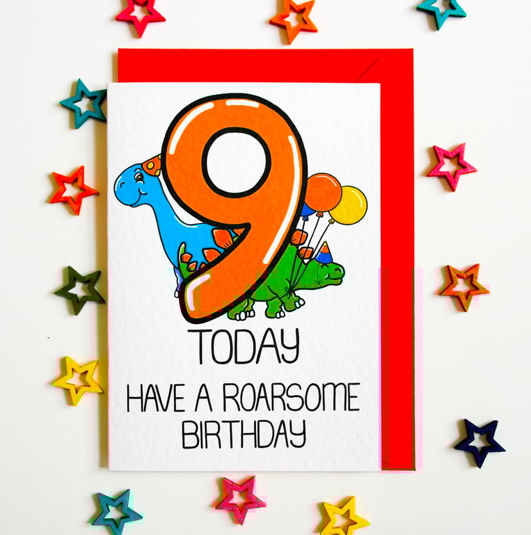 Dinosaur Age Card, 9 Today Have a Roarsome Birthday Card, Dino Card