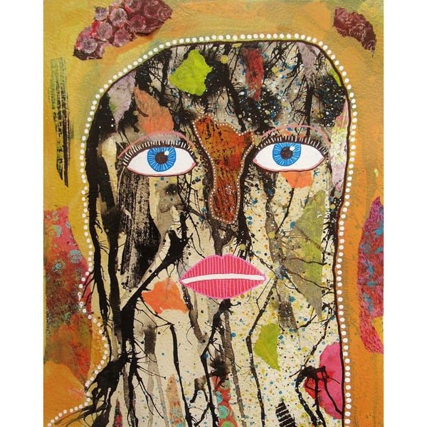 Mixed Media Portrait Figure Painting Original Raw Abstract Alternative Artwork