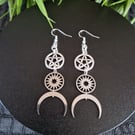 Witchy Celestial Dangle Earrings Gothic Pentagram Moon Earrings Pagan Wiccan Jew