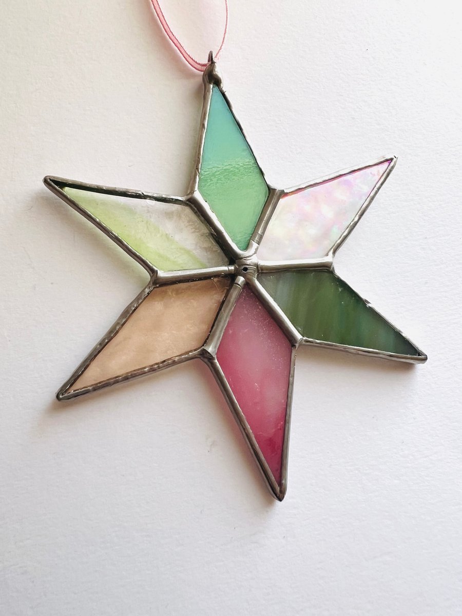 Pale green and pink patchwork stained glass star - Perfectly Imperfect 