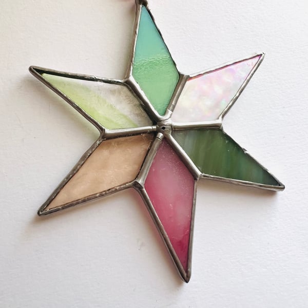 Pale green and pink patchwork stained glass star - Perfectly Imperfect 