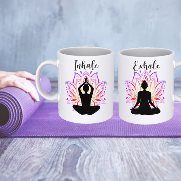 Yoga lovers mug, inhale exhale, yoga pose, namaste gift