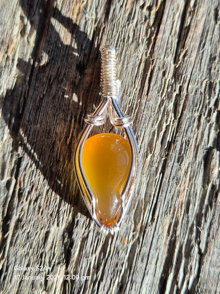 Wire wrapped yellow Chalcedony pendant gemstone necklace 
