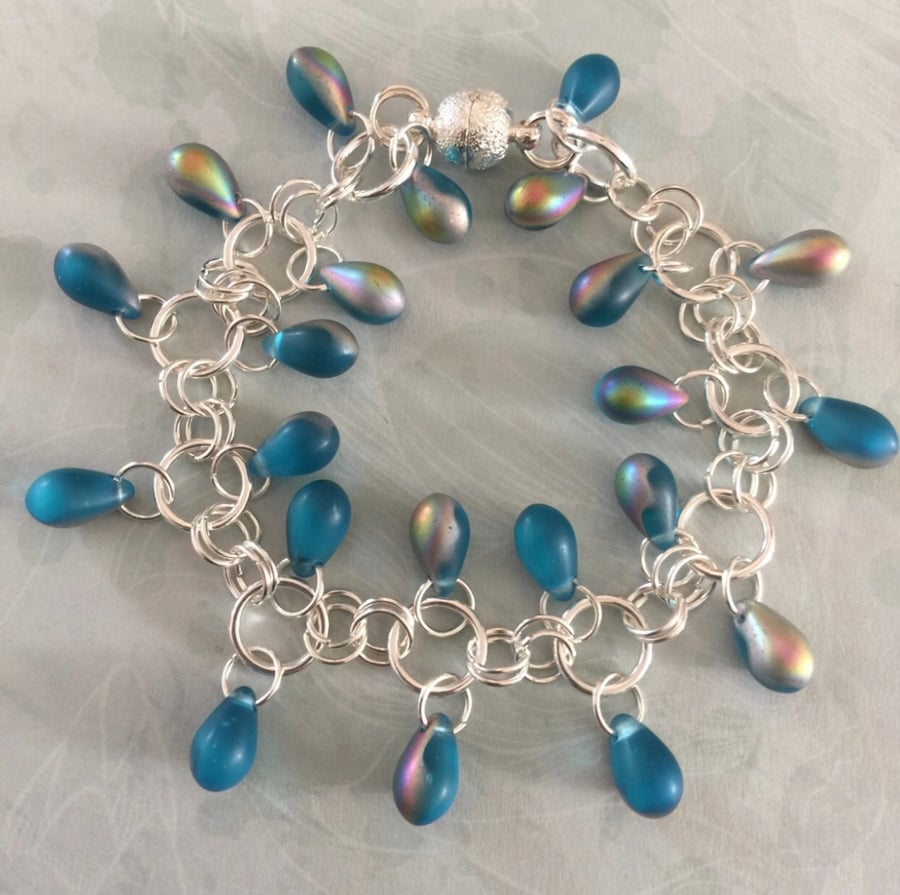 Rainbow blue Droplet beaded bracelet