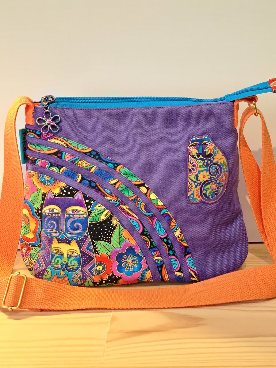 Small Purple handbag with colorful cats 