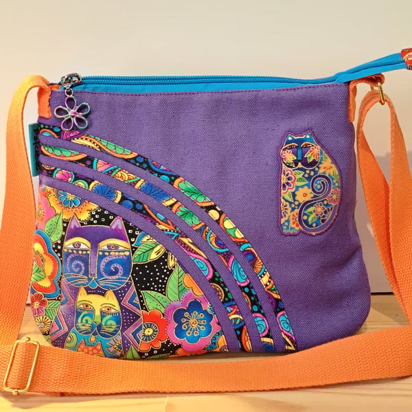 Small Purple handbag with colorful cats 