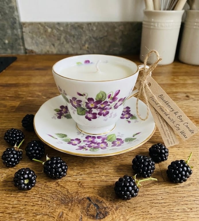 Blackberry and Bay Tea Cup Candle with Saucer