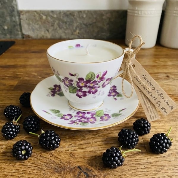 Blackberry and Bay Tea Cup Candle with Saucer