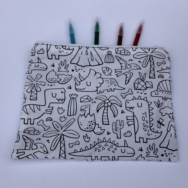 Dinosaur Pencil Case to Colour, Large Pencil Case, Letterbox gift 