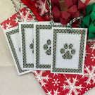 Pack of 4 Christmas gift tags - green and white paw prints