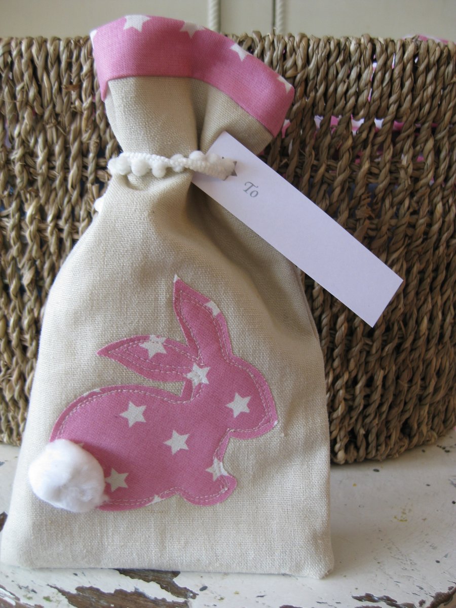 Linen Easter bunny gift bag.