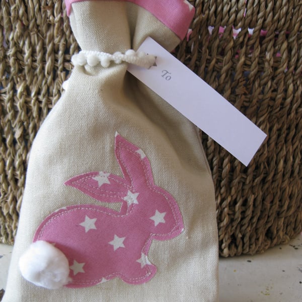 Linen Easter bunny gift bag.