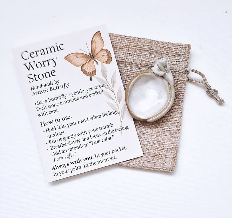 Handmade Ivory White Ceramic Calla Lily Worry Stone - Mindfulness Keepsake Gift
