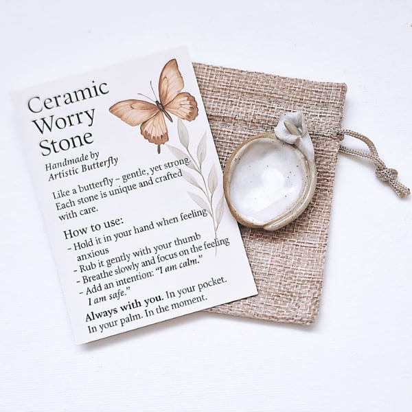 Handmade Ivory White Ceramic Calla Lily Worry Stone - Mindfulness Keepsake Gift