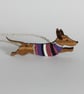 Oak Sausage Dog in Jumper Necklace - Sterling Silver Chain - Image 2