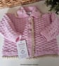 Baby Girl's Pink Hand Knitted Jacket & Booties Set 0-6 mths size  - Image 7