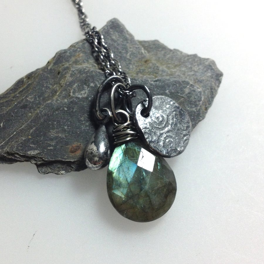 Labradorite and silver  Relic charm necklace