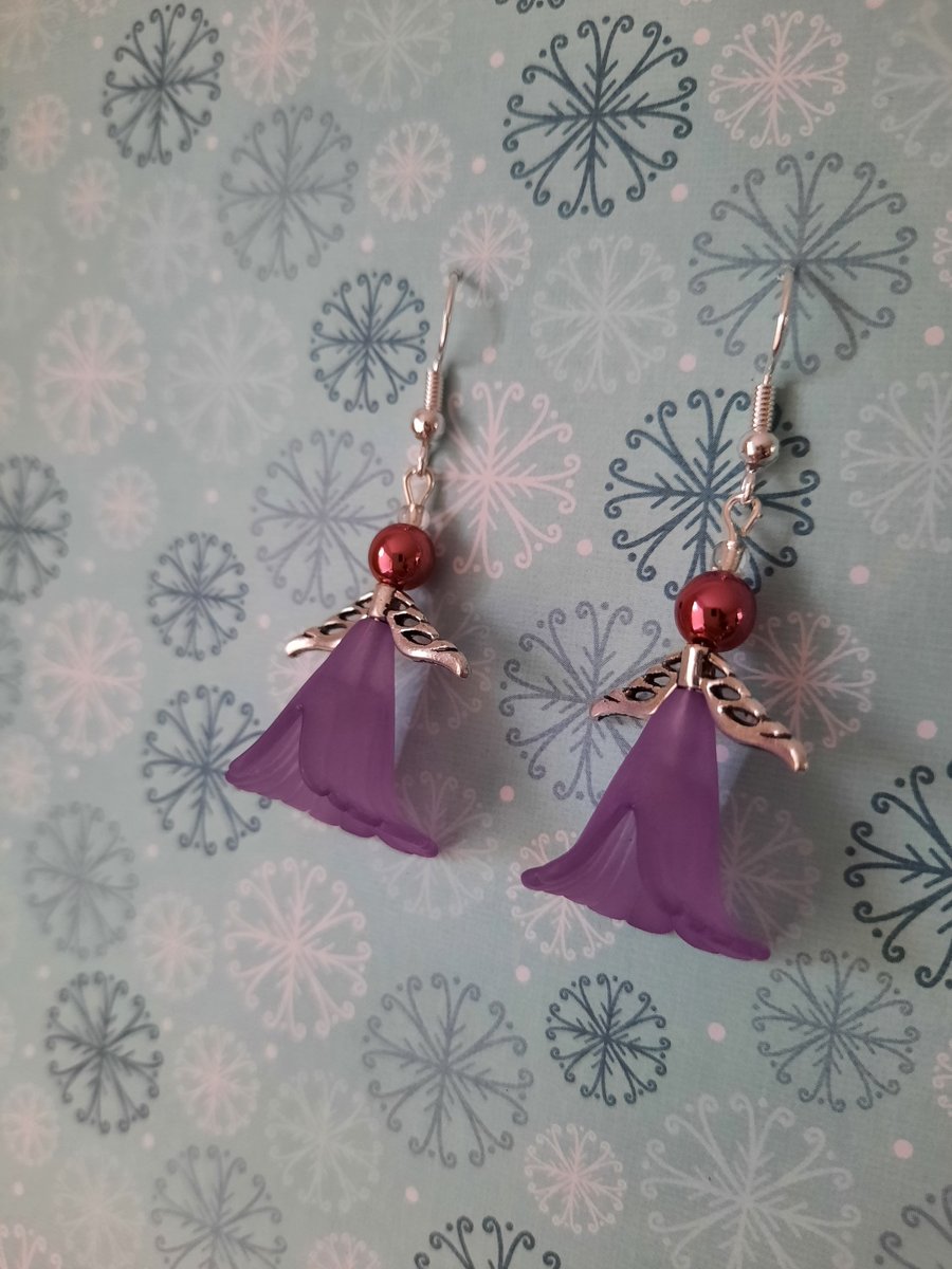 Purple & Silver Angel - Fairy Earrings