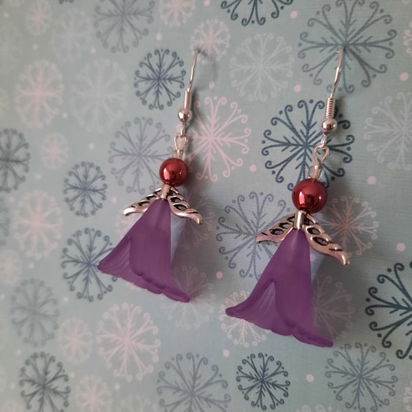 Purple & Silver Angel Earrings