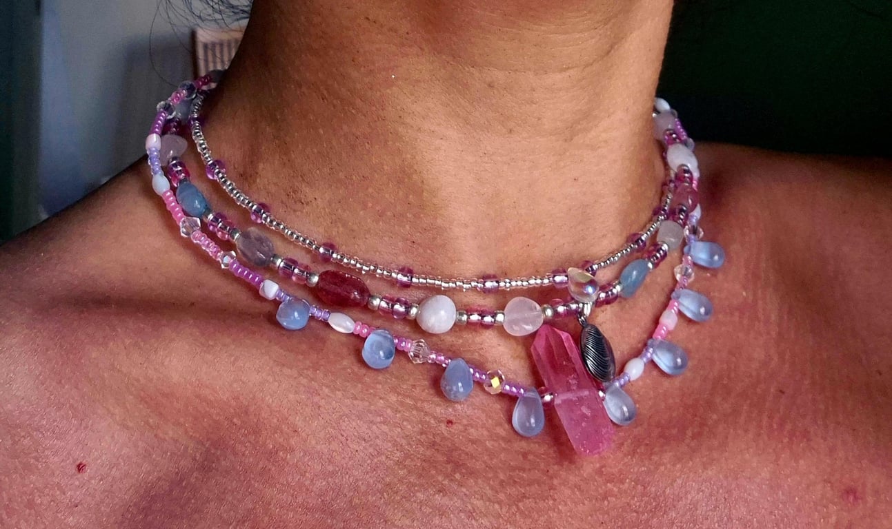Fairy Lights Choker Necklace, Aquamarine Moonstone Labradorite & Quartz Crystal