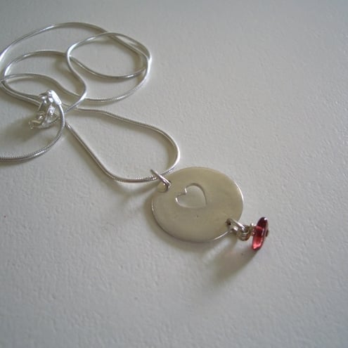 Silver Open Heart & Garnet Necklace