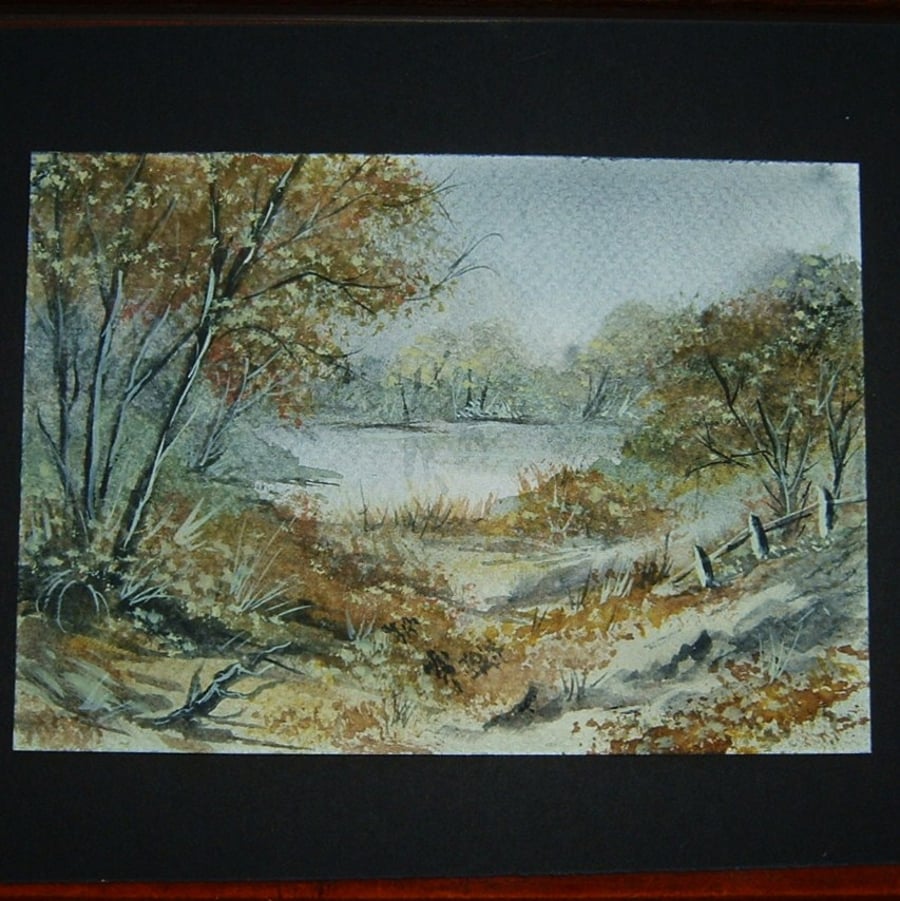 postcard size original painting lake view watercolour  116