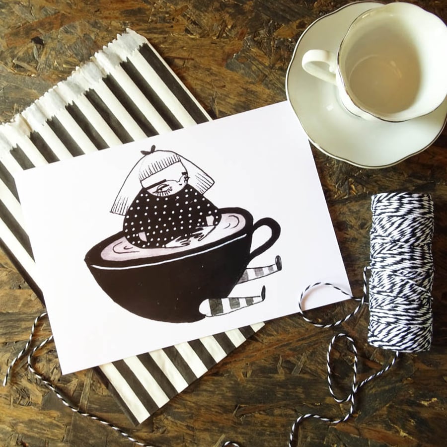 'Tea cup girl' Small Poster Print
