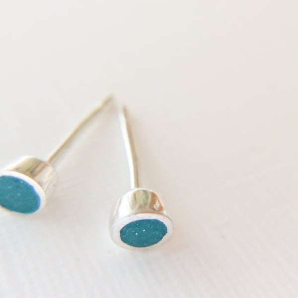 Tiny Colour Dot Stud Earrings Teal Green, Minimalist, Everyday Jewellery